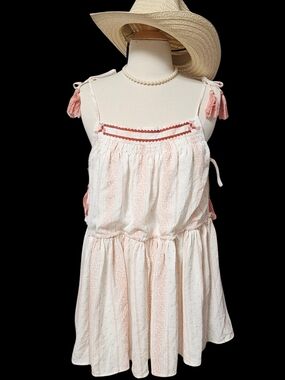 Easel Cream & Pink Tassel Tie-Shoulder Sundress/Top